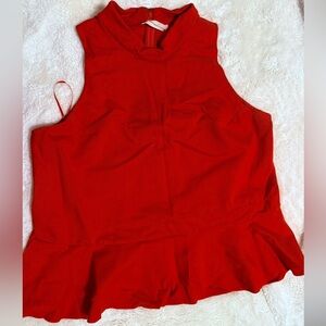 Anthropologie Mock Neck Red Sleeveless Peplum Blouse // Sz XL